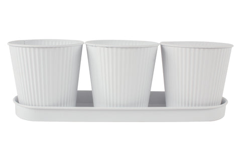 Maja Emboss 3 Pot With Tray White 34 x 11cm