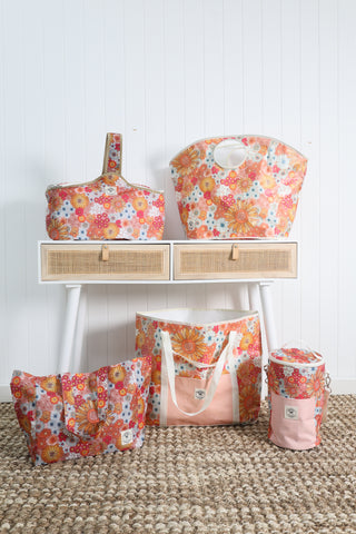 Eco Folding Shopping Tote Bag, 2 Internal Pockets, Handles - Retro Summer