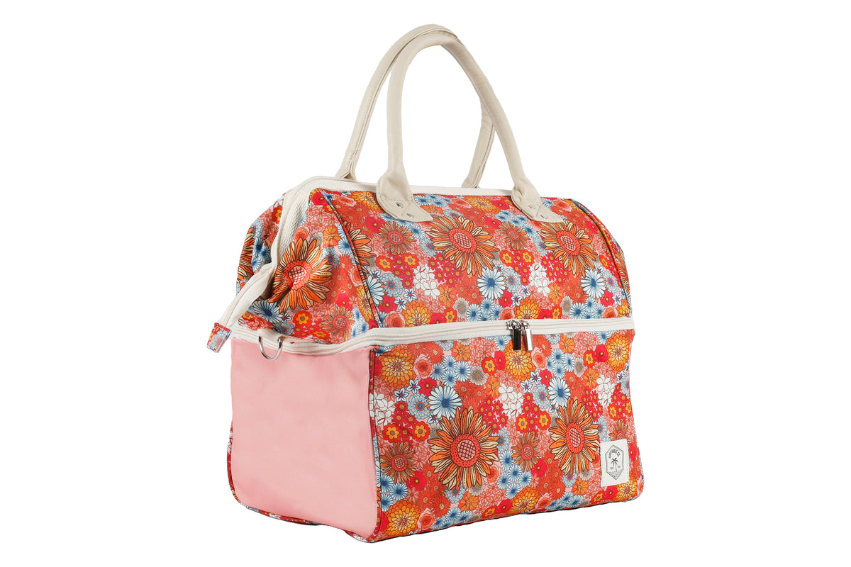 Premium Insulated Picnic Cooler Bag, Carry Handles, 2 Separate Compartments, Holds 24+ Cans - Retro Summer