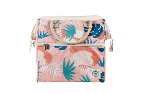 Good Vibes™ Premium Insulated Picnic Cooler Bag, Carry Handles, 2 Separate Compartments, Holds 24+ Cans - Blush Palm