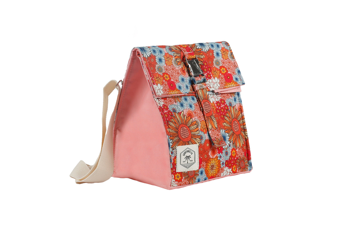 Insulated Lunch Bag, Removable Shoulder Strap, Metal Buckle - Retro Summer