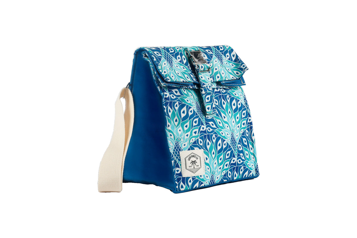 Insulated Lunch Bag, Removable Shoulder Strap, Metal Buckle - Peacock Paradise
