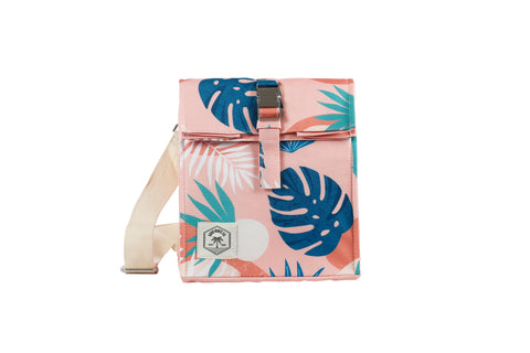 Insulated Lunch Bag with Shoulder Strap - Blush Palm