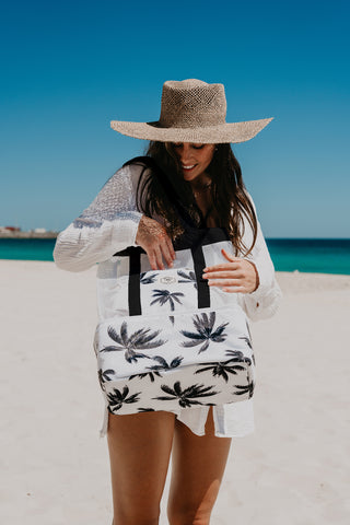 2 in 1 Insulated Beach Cooler Bag, 2 Compartments, Mesh Top, Zipped Pocket - Havana