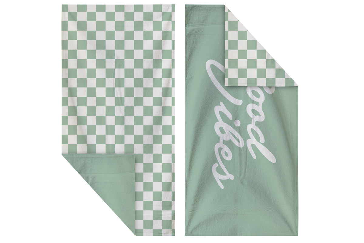 Premium Quick Dry Beach Towel - Sage Check