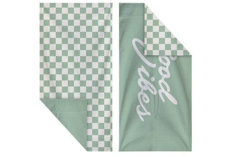 Premium Quick Dry Beach Towel - Sage Check