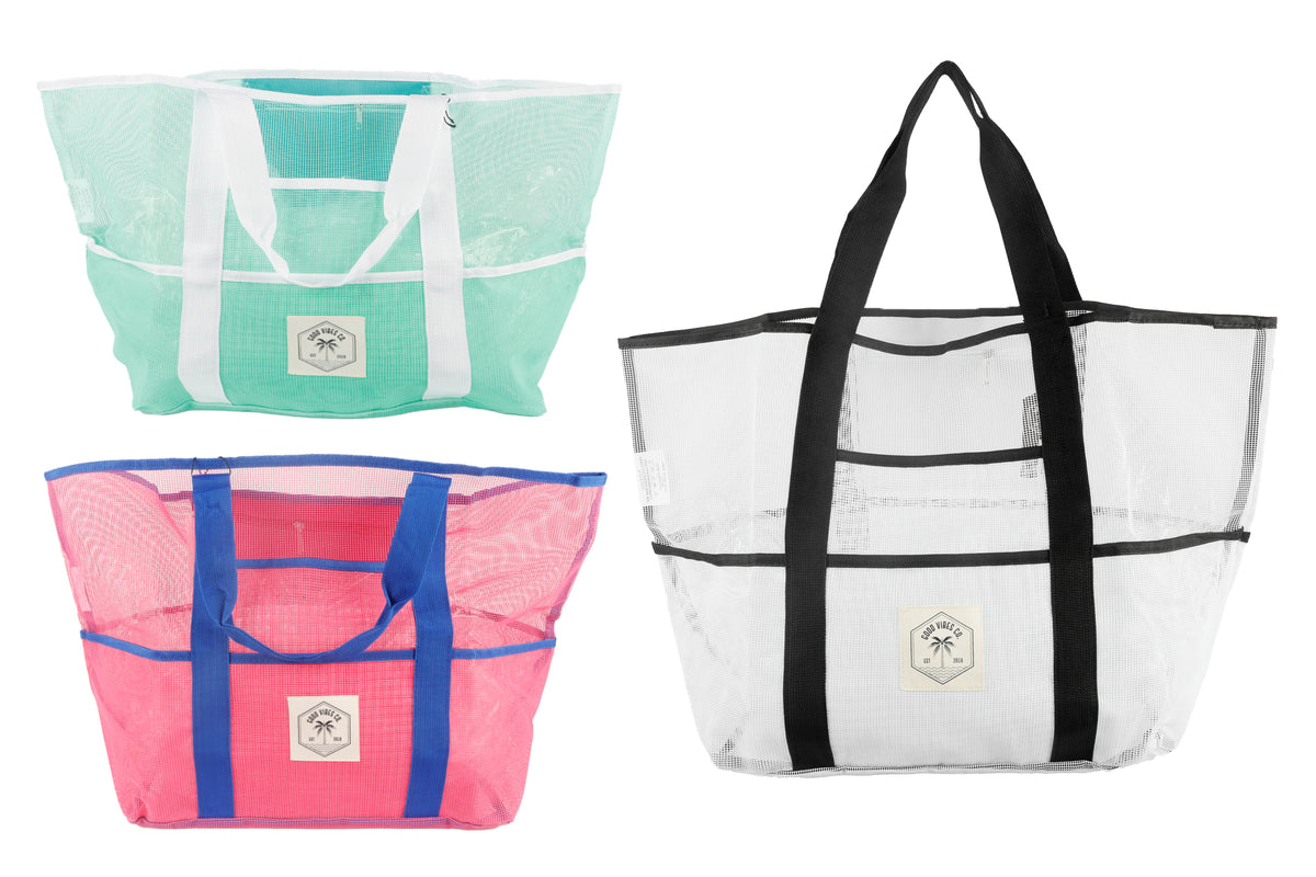 Good Vibes™ Extra Large, 9 Pocket, Ultimate Mesh Tote Beach Bag 62cm