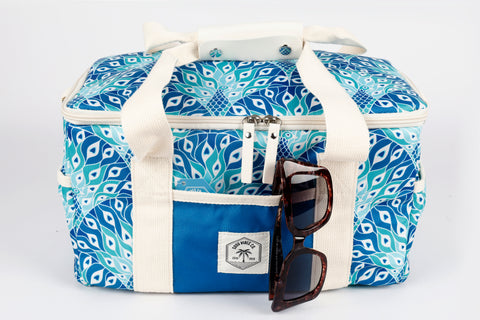 Good Vibes™ 15 Can Deluxe Cooler Bag, Insulated Lining, Removable Shoulder Strap, Storage Pocket - Peacock Paradise