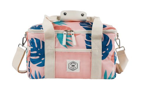 Good Vibes™ 15 Can Deluxe Cooler Bag, Insulated Lining, Removable Shoulder Strap, Storage Pocket - Blush Palm