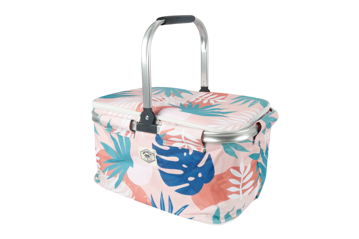 Insulated Market Cooler Bag, Aluminium Frame, Fully Zipped, Collapsible - Blush Palm