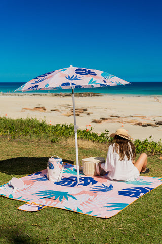 Good Vibes™ Insulated Market Cooler Bag, Aluminium Frame, Fully Zipped, Collapsible - Blush Palm