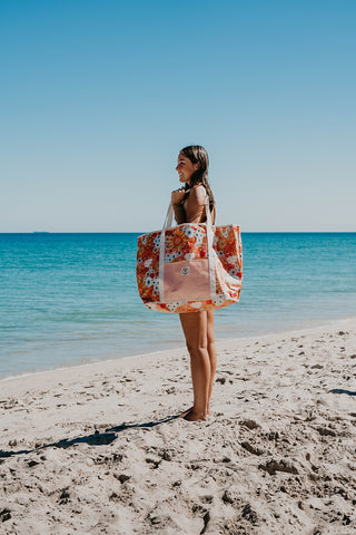 Good Vibes™ Jumbo Shopping Tote Beach Bag, Dual Handle, Waterproof & Lightweight - Retro Summer