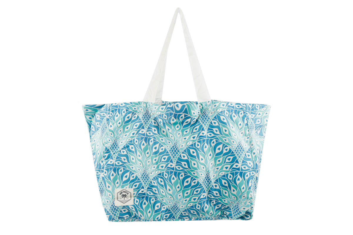 Eco Folding Shopping Tote Bag, 2 Internal Pockets, Handles - Peacock Paradise