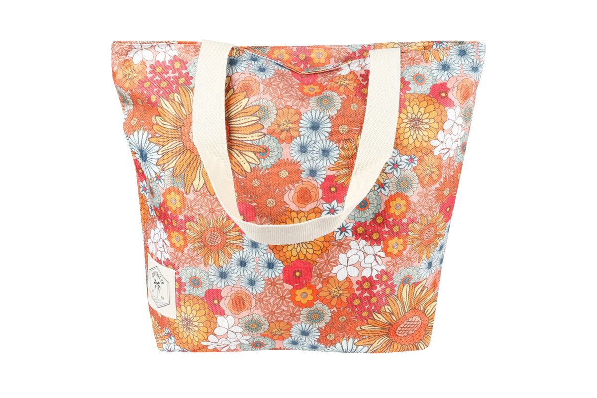 Beach Shopping Bag, Inner Pocket, Carry Handles - Retro Summer