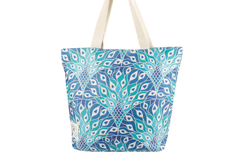 Good Vibes™ Beach Shopping Bag, Inner Pocket, Carry Handles - Peacock Paradise