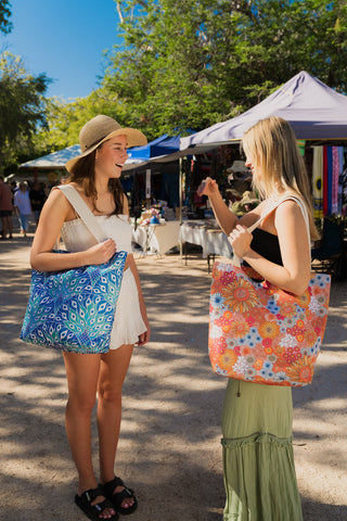 Good Vibes™ Beach Shopping Bag, Inner Pocket, Carry Handles - Peacock Paradise