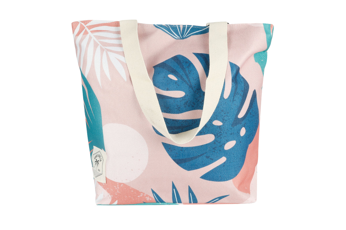 Beach Shopping Bag, Inner Pocket, Carry Handles - Blush Palm