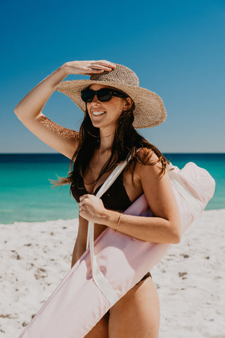 1.75m Premium 100% Canvas Beach Umbrella, UV50+, Wood Pole, Cotton Tassels, Tilting Mechanism, Sand Screw - Terracotta Blush