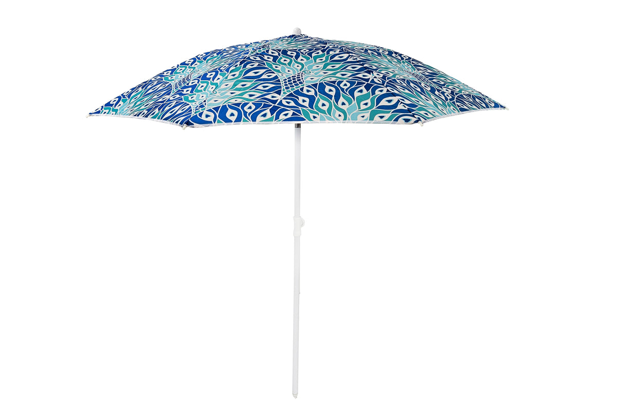 Good Vibes™ 1.8m Beach Umbrella with Carry Bag, Shoulder Strap - Peacock Paradise