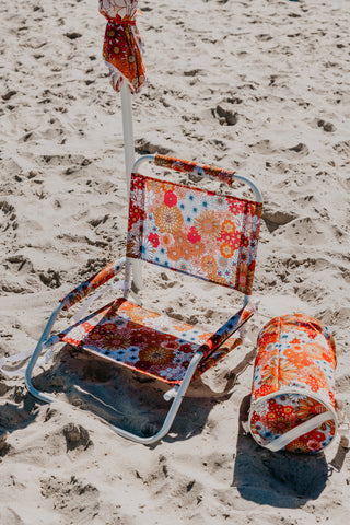 Good Vibes™ Foldable Beach Chair with Carry Strap, Lightweight & Portable, High Back, Powder Coated Frame - Retro Summer