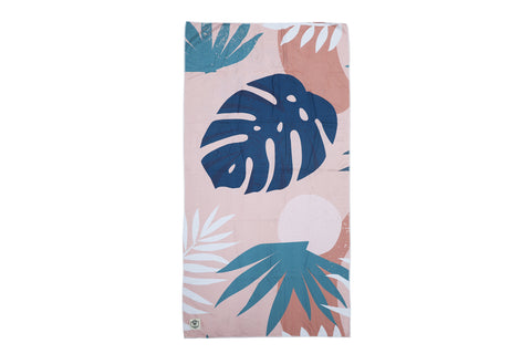 Good Vibes™ 160cm Premium Waffle Beach Towel with Storage Bag, Double Sided, Eco Friendly, Sand Free, Quick Dry, Ultra Absorbent - Blush Palm