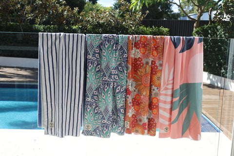 160cm Premium Waffle Beach Towel with Storage Bag, Double Sided, Eco Friendly, Sand Free, Quick Dry, Ultra Absorbent - Blush Palm