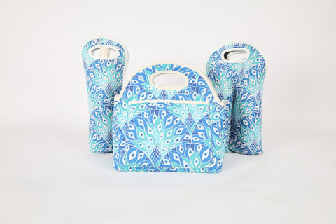 Neoprene Single Bottle Holder Cooler Bag - Peacock Paradise