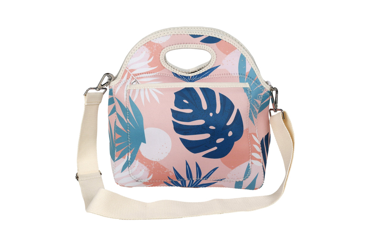 Good Vibes™ Neoprene Lunch Bag with Shoulder Strap - Blush Palm