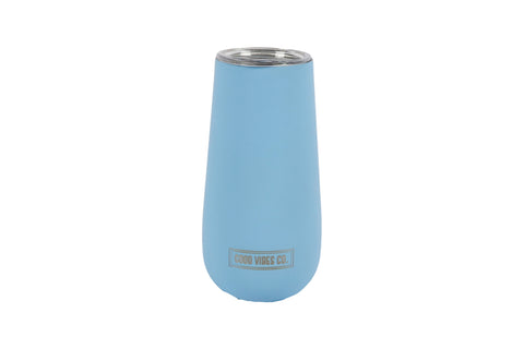 Good Vibes™ 175ml Insulated Double Wall Stainless Steel Sparkling Wine Travel Cup with Lid, Durable Matt Finish - Bay Blue