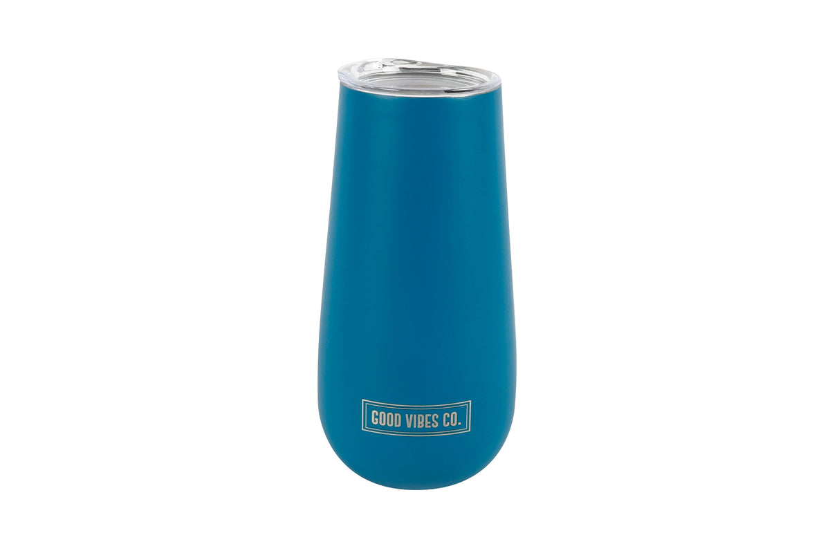 Good Vibes™ 175ml Insulated Double Wall Stainless Steel Travel Cup with Lid, Durable Matt Finish - Peacock Blue