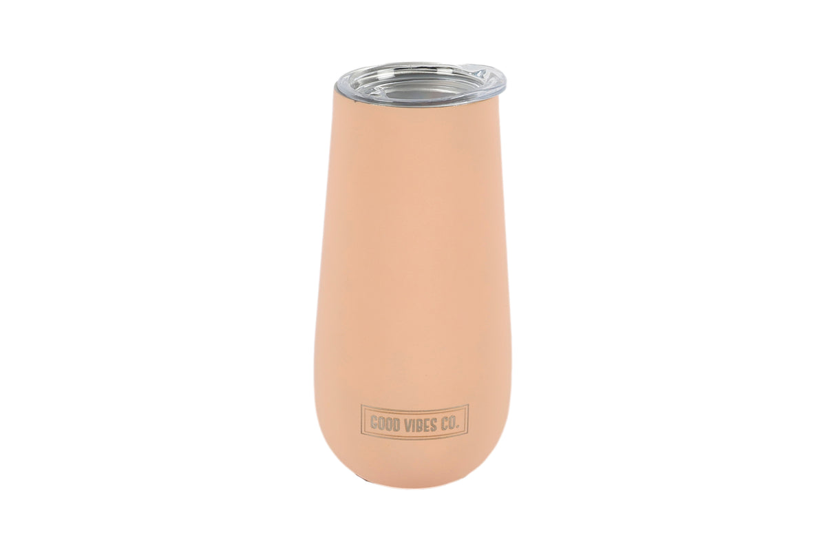 Good Vibes™ 175ml Insulated Double Wall Stainless Steel Sparkling Wine Travel Cup with Lid, Durable Matt Finish - Terra Blush