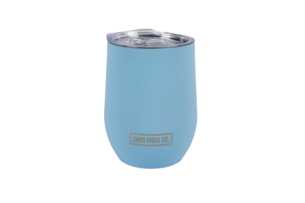 Good Vibes™ 295ml Insulated Double Wall Stainless Steel Travel Cup with Lid, Durable Matt Finish - Bay Blue