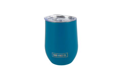 Good Vibes™ 295ml Insulated Double Wall Stainless Steel Travel Cup with Lid, Durable Matt Finish - Peacock Blue