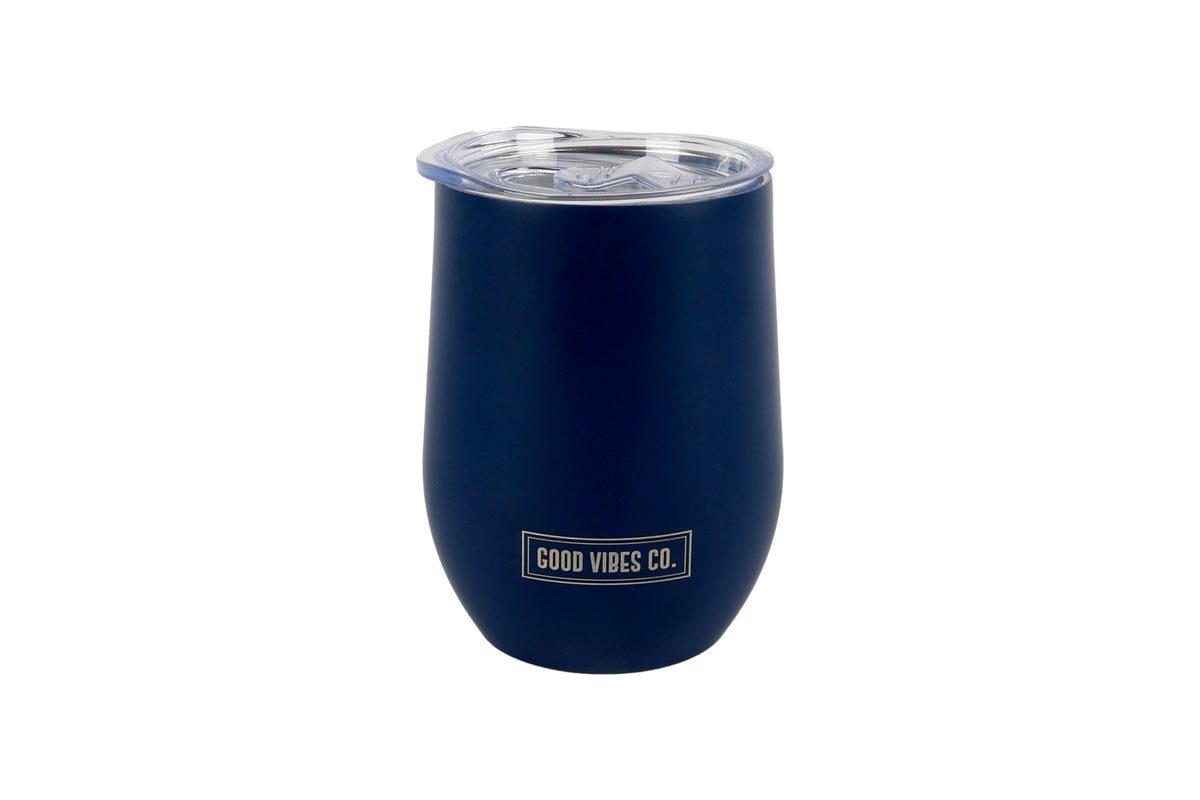 Good Vibes™ 295ml Insulated Double Wall Stainless Steel Travel Cup with Lid, Durable Matt Finish - Navy Blue