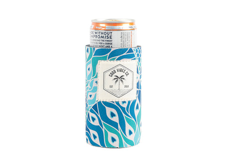 Good Vibes™ Skinny Neoprene Can & Stubby Holder - Peacock Paradise