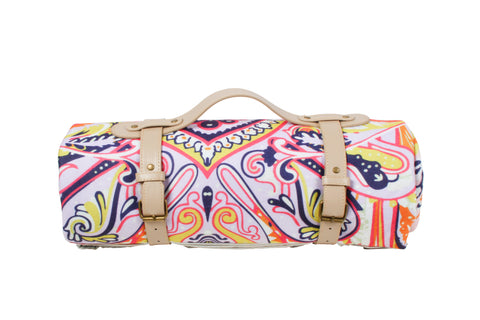 Family Picnic Blanket, Carry Strap, Oxford Fleece, Waterproof Base - Nomad Paisley