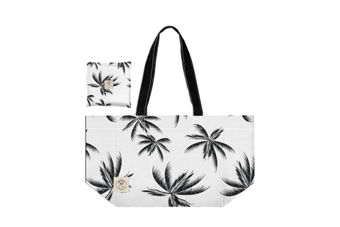 Good Vibes™ Eco Folding Shopping Tote Bag, 2 Internal Pockets, Handles - Blush Palm