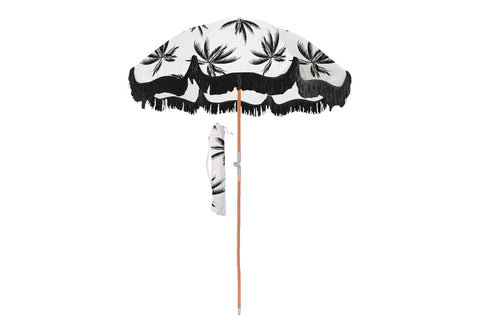 Good Vibes™ 2m Premium 100% Canvas Beach Umbrella, UV50+, Wood Pole, Cotton Tassels, Tilting Mechanism, Sand Screw - Mediterranean