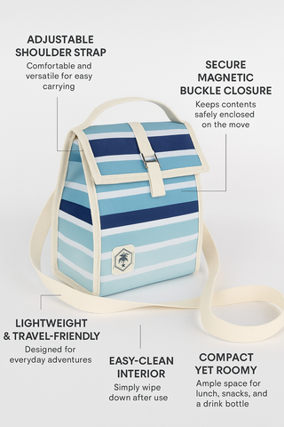 Ocean Tide Insulated Lunch Bag, Removable Shoulder Strap, Adjustable Closure Strap
