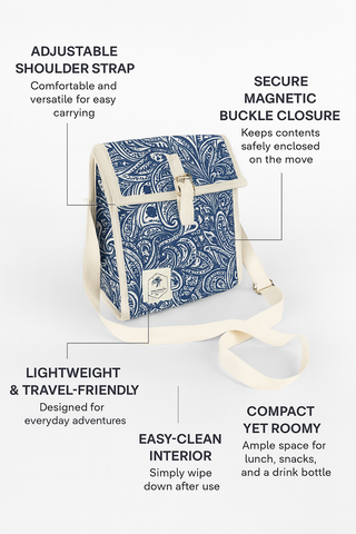 Tahitian Blue Insulated Lunch Bag, Removable Shoulder Strap, Adjustable Closure Strap