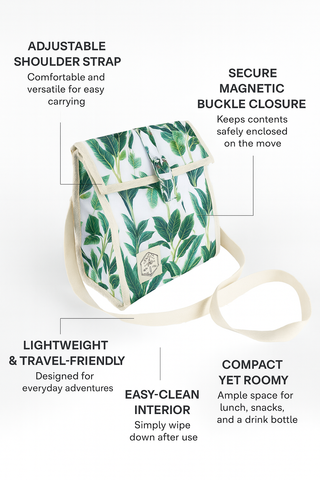 Botanical Insulated Lunch Bag, Removable Shoulder Strap, Adjustable Closure Strap