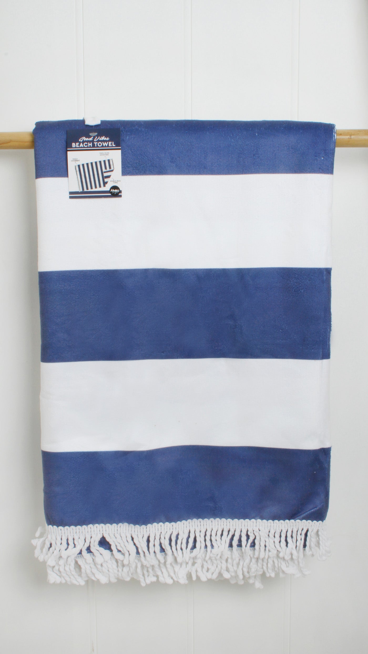 JUMBO BEACH TOWEL 180 X 150CM - NAVY BLUE & WHITE STRIPE
