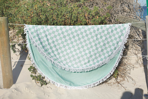 Round Sage Check Beach Towel 150cm
