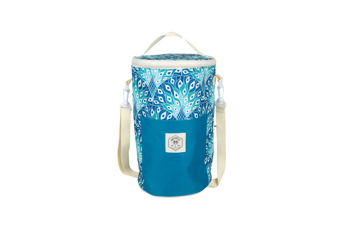 Insulated Barrel Cooler Bag with Shoulder Strap - Peacock Paradise
