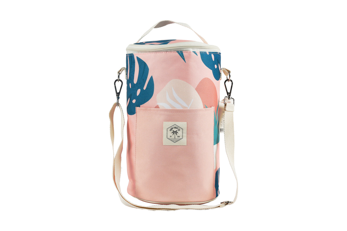 Barrel Cooler Bag with Shoulder Strap - Blush Palm