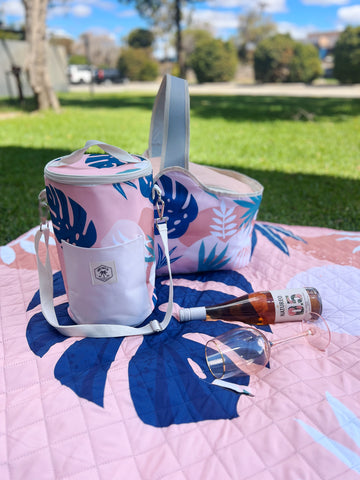 Good Vibes™ Insulated Barrel Cooler Bag with Shoulder Strap - Blush Palm