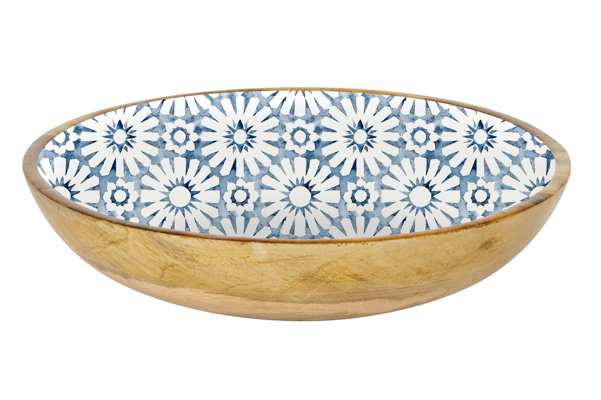 Good Vibes™ Mango Wood and Enamel Salad Bowl 32cm - Indigo Waters