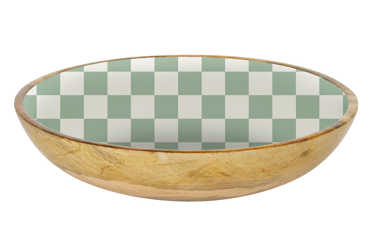 Round Enamel Salad Bowl - Sage Check 32cm