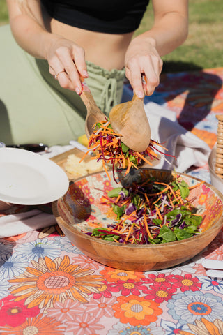 Good Vibes™ Mango Wood and Enamel Salad Bowl 31cm - Retro Summer