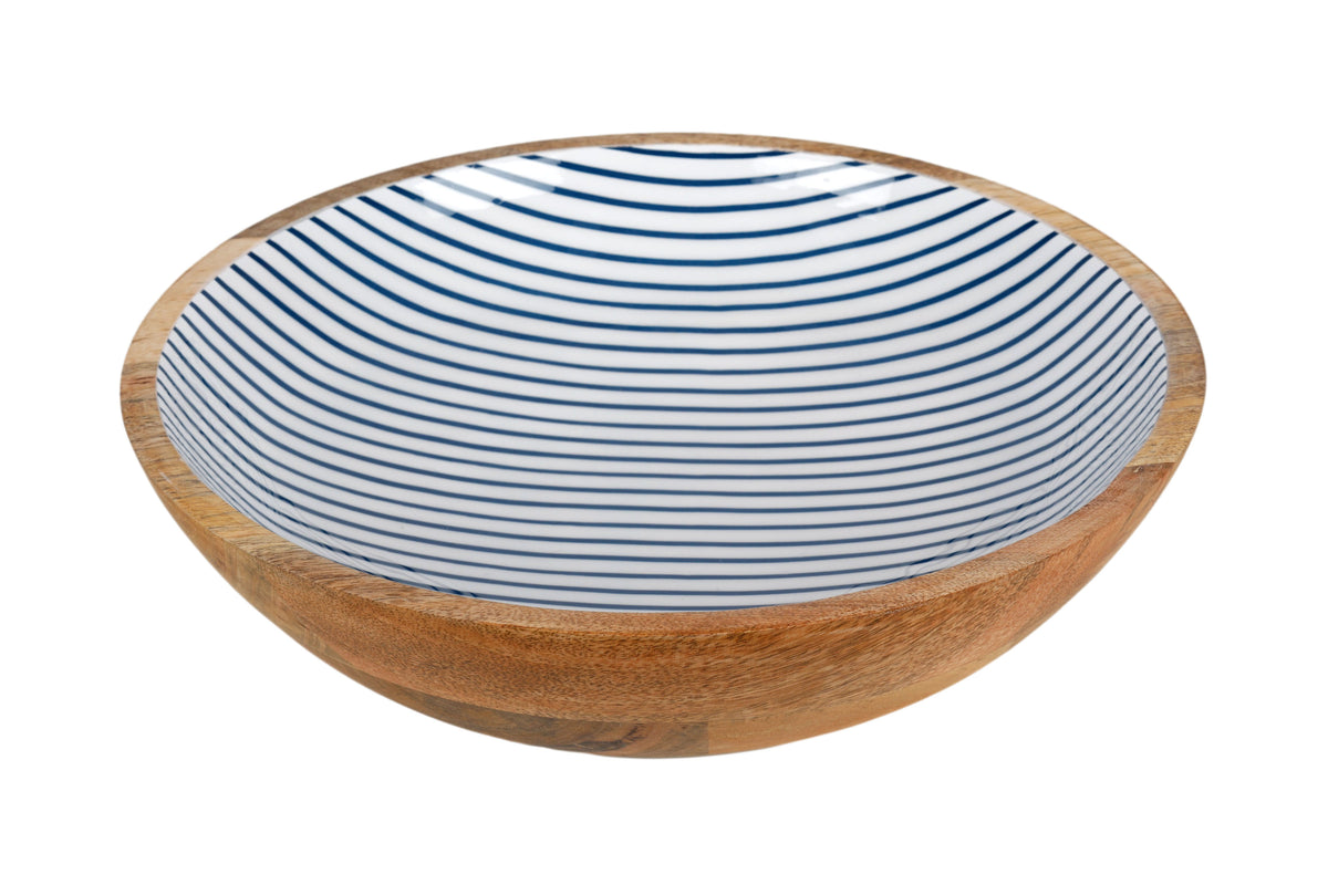 Mango Wood and Enamel Salad Bowl 31cm - Mediterranean